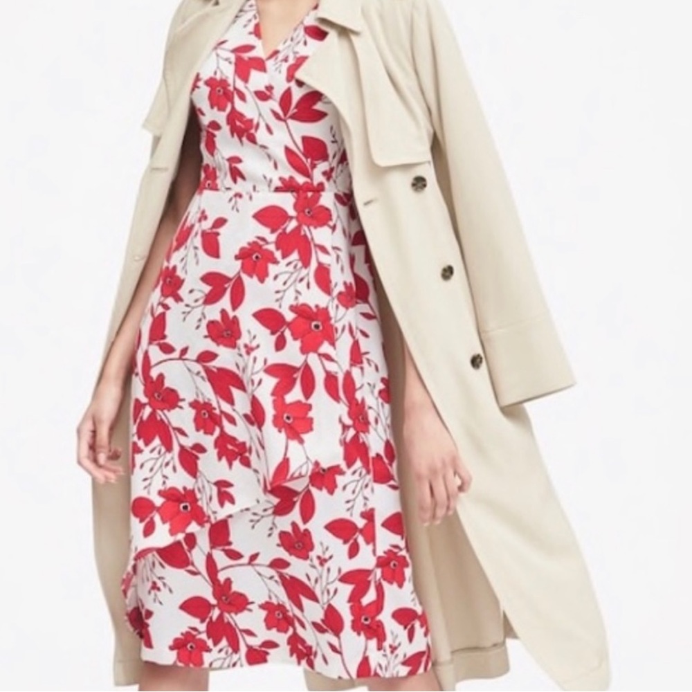 Banana Republic red and white floral faux wrap dress